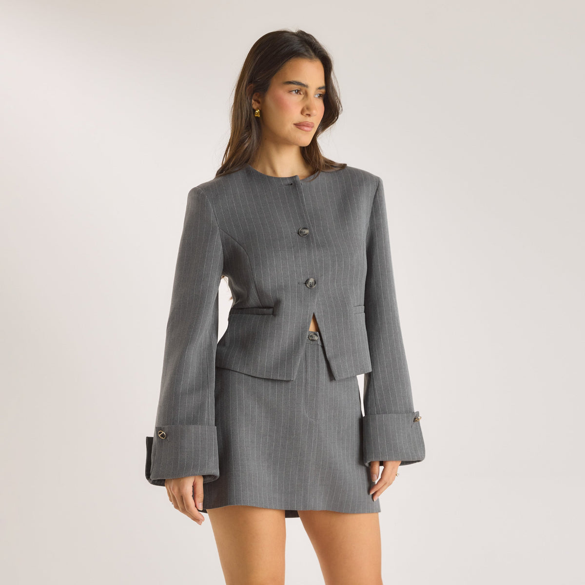 Lounge Structured Jacket - Grey Pinstripe