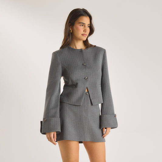 Lounge Structured Jacket - Grey Pinstripe