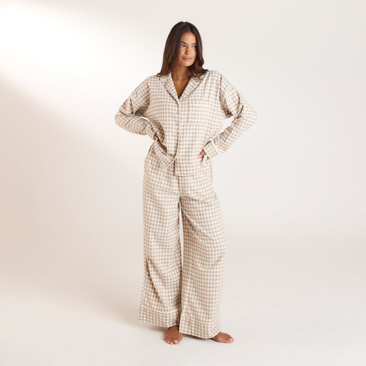 Lounge Gingham Pajama Pants - Beige