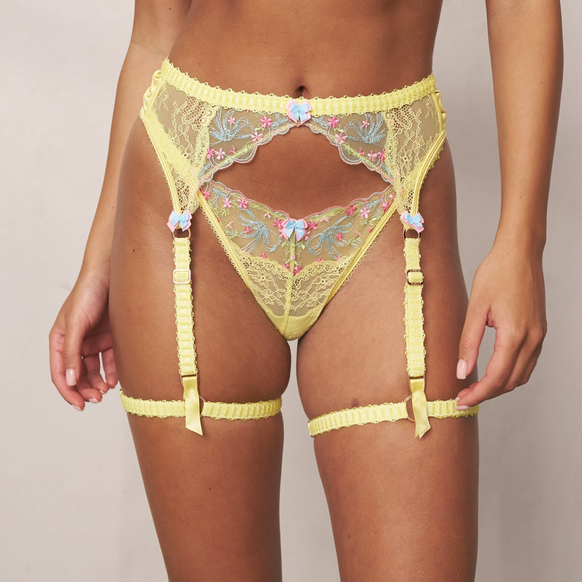 Lounge Ilianna Intimates Thong & Suspender Belt - Yellow
