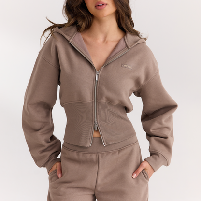 Lounge Fitted-Waist Zip-Up Hoodie - Mushroom