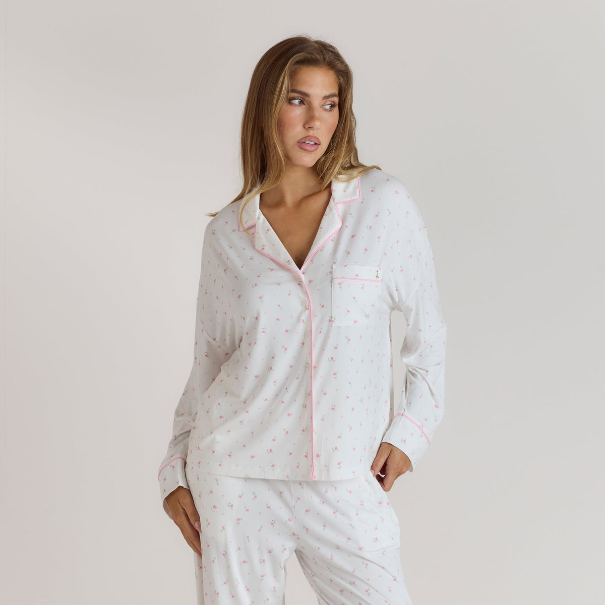 Lounge Modal Pajama Shirt - Floral Print