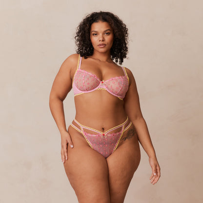 Lounge Daisy Embroidered Balcony Bra  - Pink