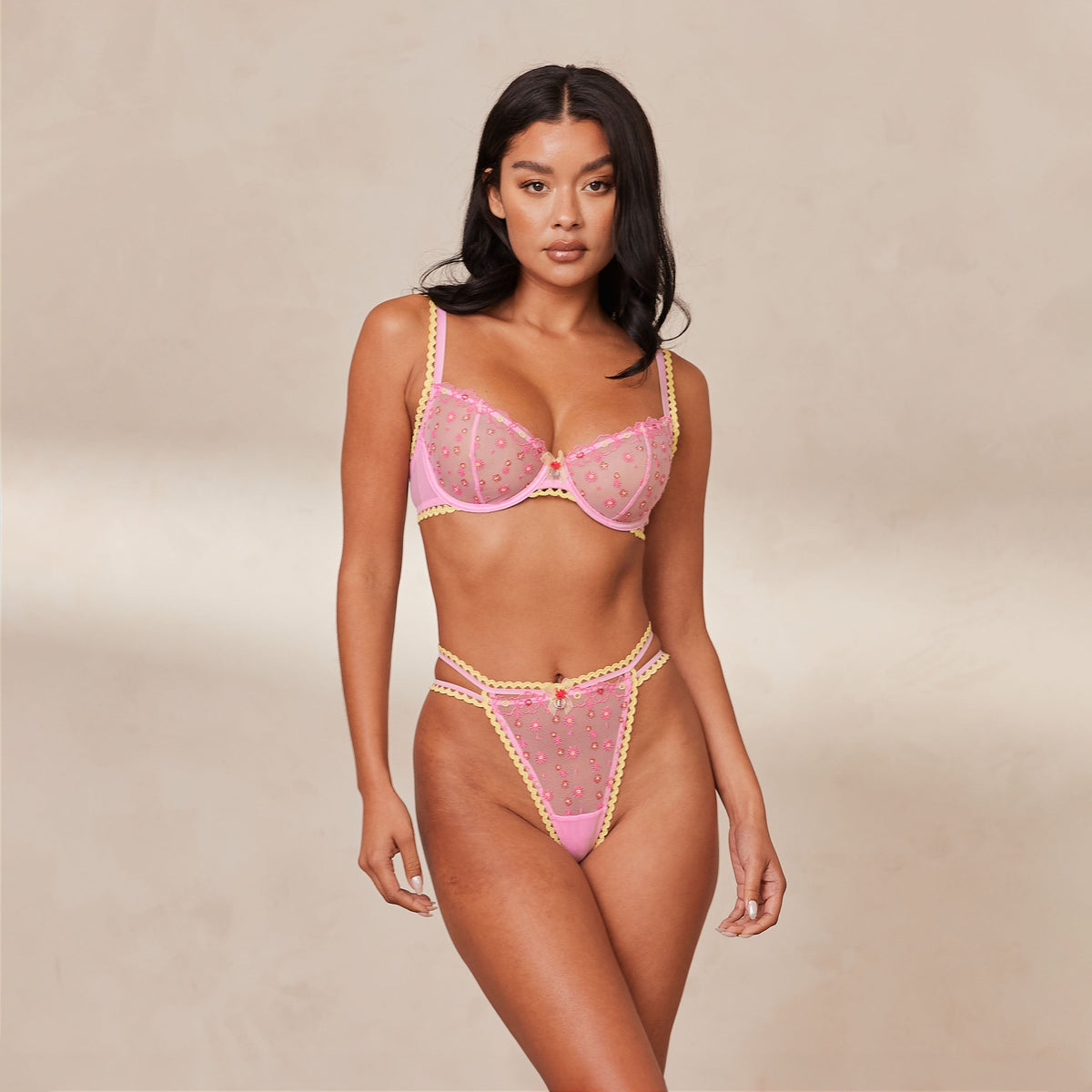 Lounge Daisy Embroidered Balcony Bra  - Pink