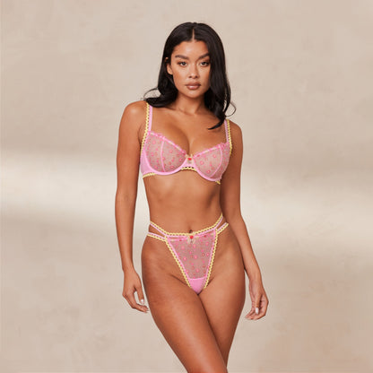 Lounge Daisy Embroidered Balcony Bra  - Pink