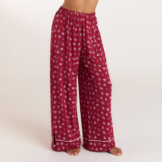 Lounge Christmas Cottage Modal Pajama Pants - Red Print