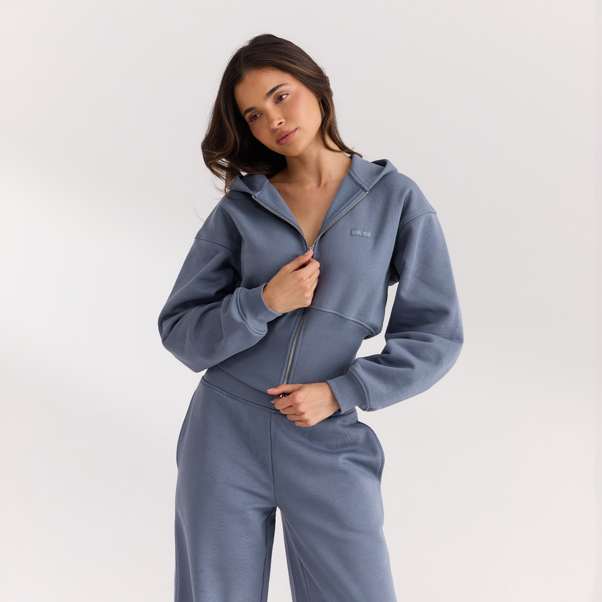 Lounge Fitted-Waist Zip-Up Hoodie - Slate Blue