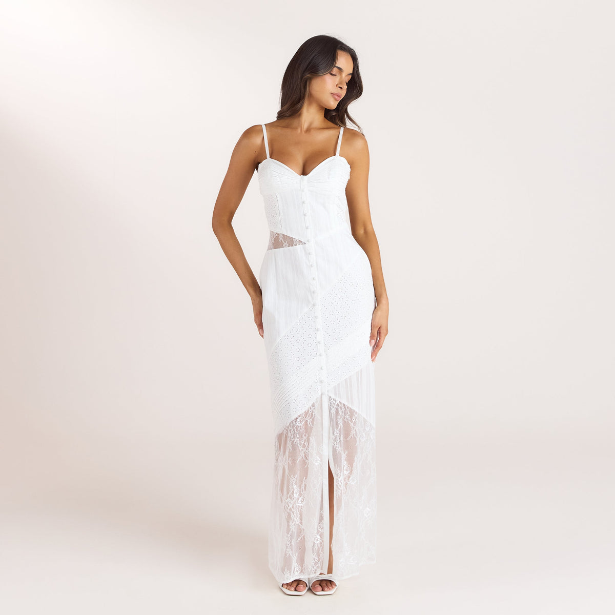 Lounge Broderie & Lace Maxi Dress - White