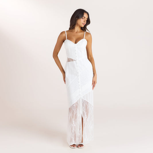 Lounge Broderie & Lace Maxi Dress - White