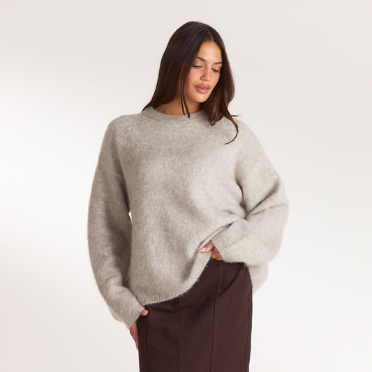 Lounge Fluffy Knitted Jumper - Warm Gray