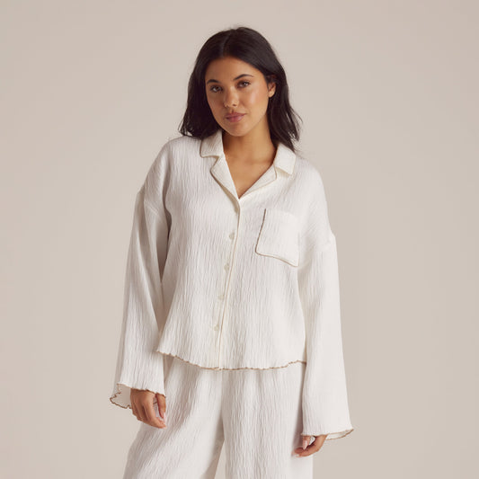 Lounge Crinkle Pajama Shirt - White