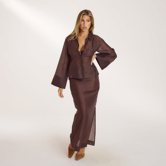 Lounge Sheer Maxi Skirt - Chocolate