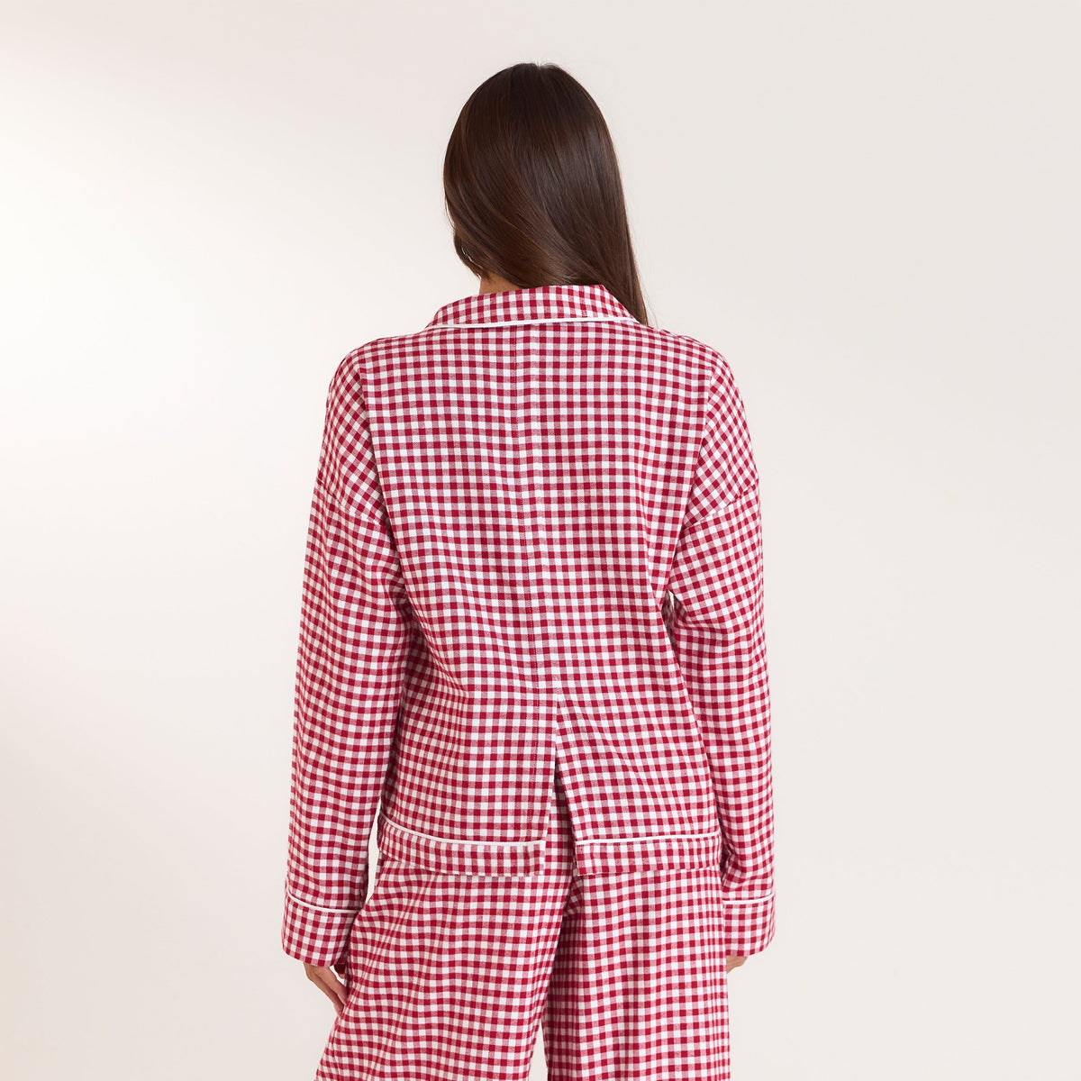 Lounge Christmas Cottage Gingham Pajama Shirt - Red