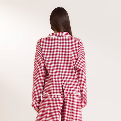 Lounge Christmas Cottage Gingham Pajama Shirt - Red