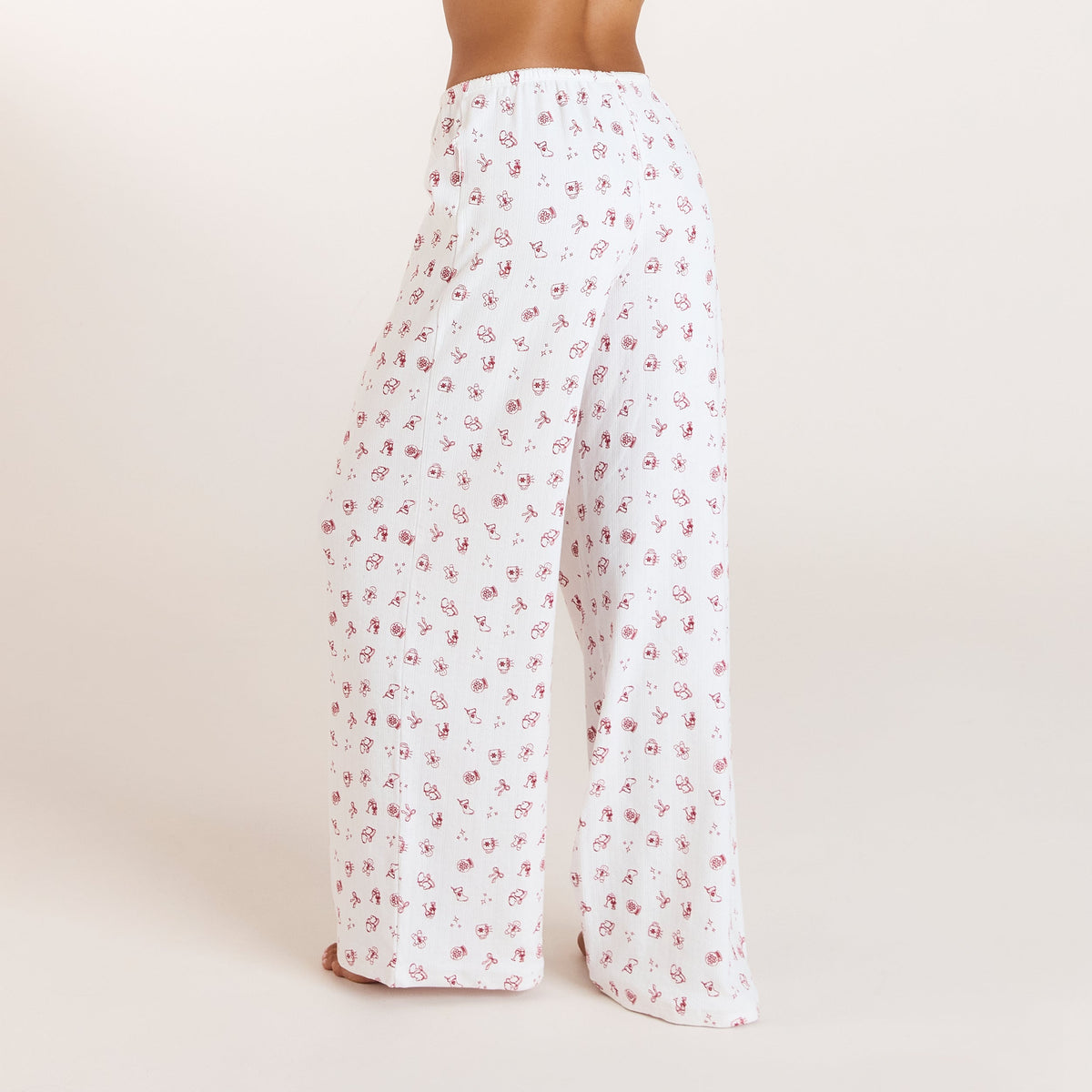 Lounge Christmas Cottage Pointelle Pajama Pants - White Print