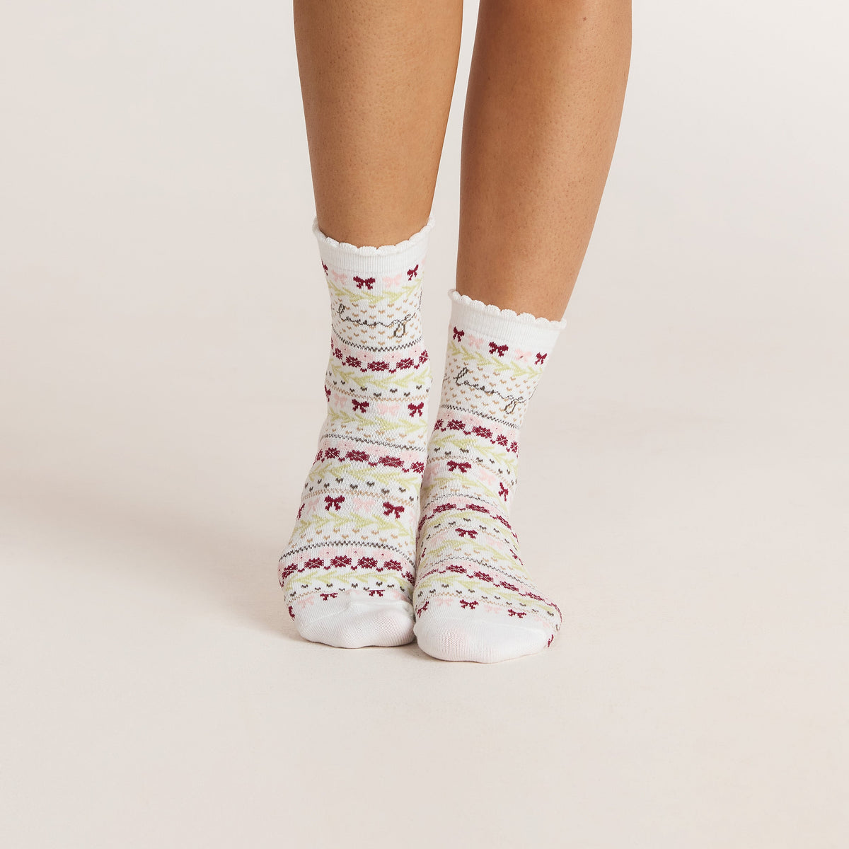 Lounge Fairisle Socks - Cream Print