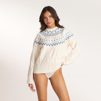 Lounge Fairisle Cable Knitted Jumper - Cream