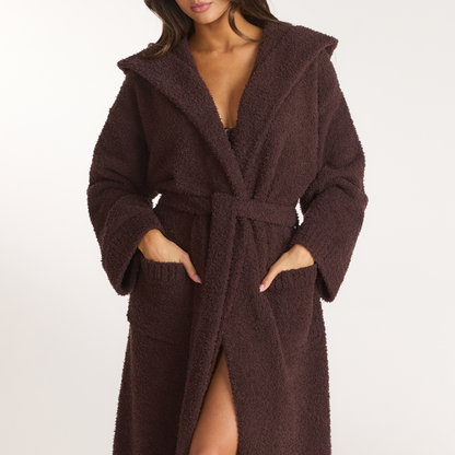 Lounge Fluffy Knitted Dressing Gown - Dark Chocolate