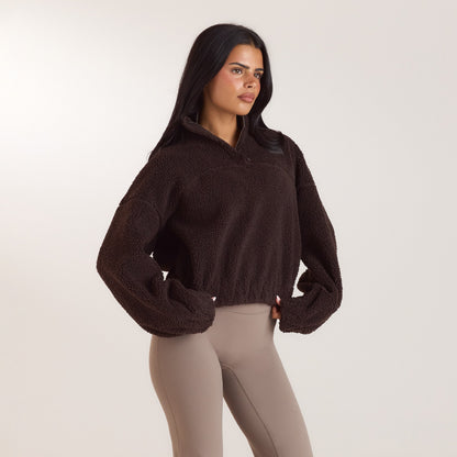 Lounge Funnel-Neck Borg Fleece - Dark Chocolate