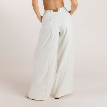 Lounge Wide-Leg Pleat Detail Pants - Off White