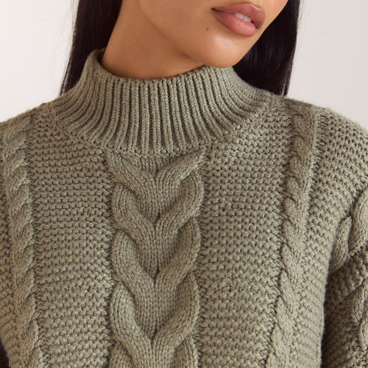 Lounge Oversized Cable-Knit Jumper - Olive