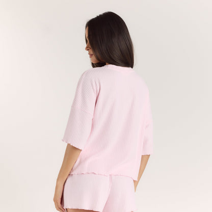 Lounge Soft Waffle Pajama Top - Pink