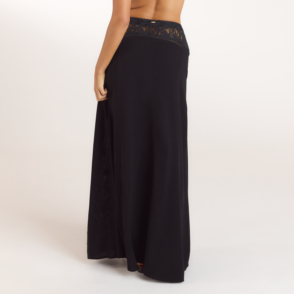 Lounge Lace Insert Maxi Skirt - Black