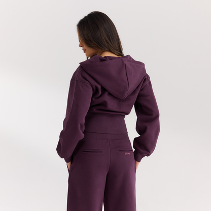 Lounge Fitted-Waist Zip-Up Hoodie - Cherry Lacquer