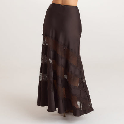 Lounge Lace Trim Maxi Skirt - Chocolate