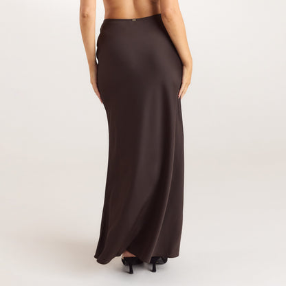 Lounge Satin Fitted Maxi Skirt - Chocolate