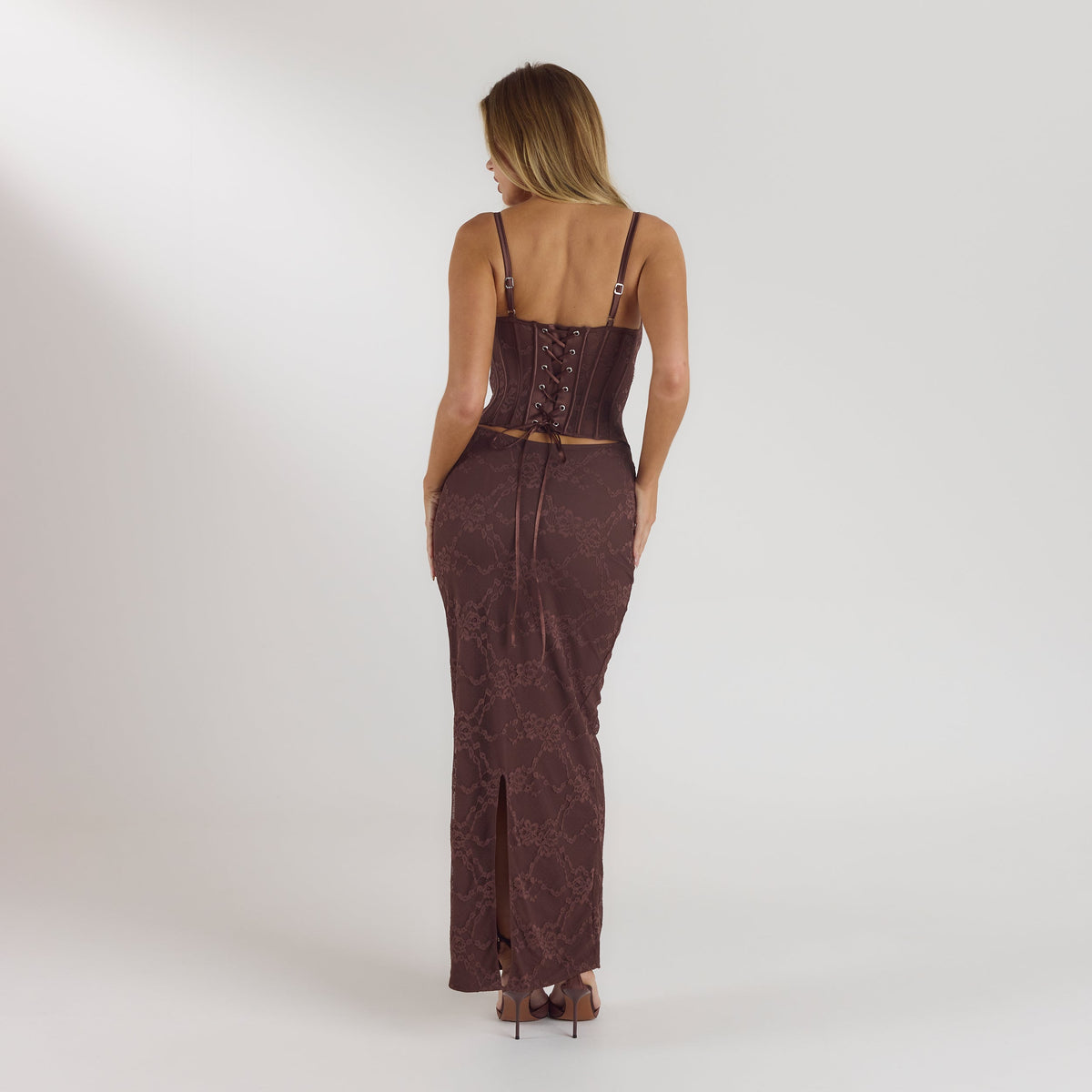 Lounge Blossom Maxi Dress with Bodysuit - Chocolate