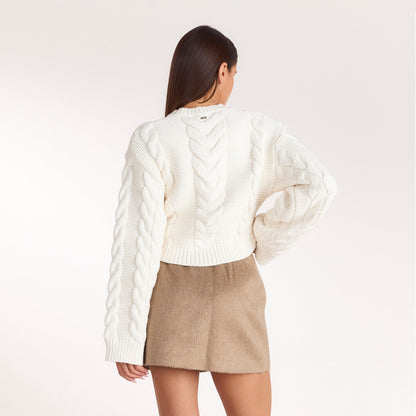 Lounge Cropped Cable-Knit Jumper - Cream
