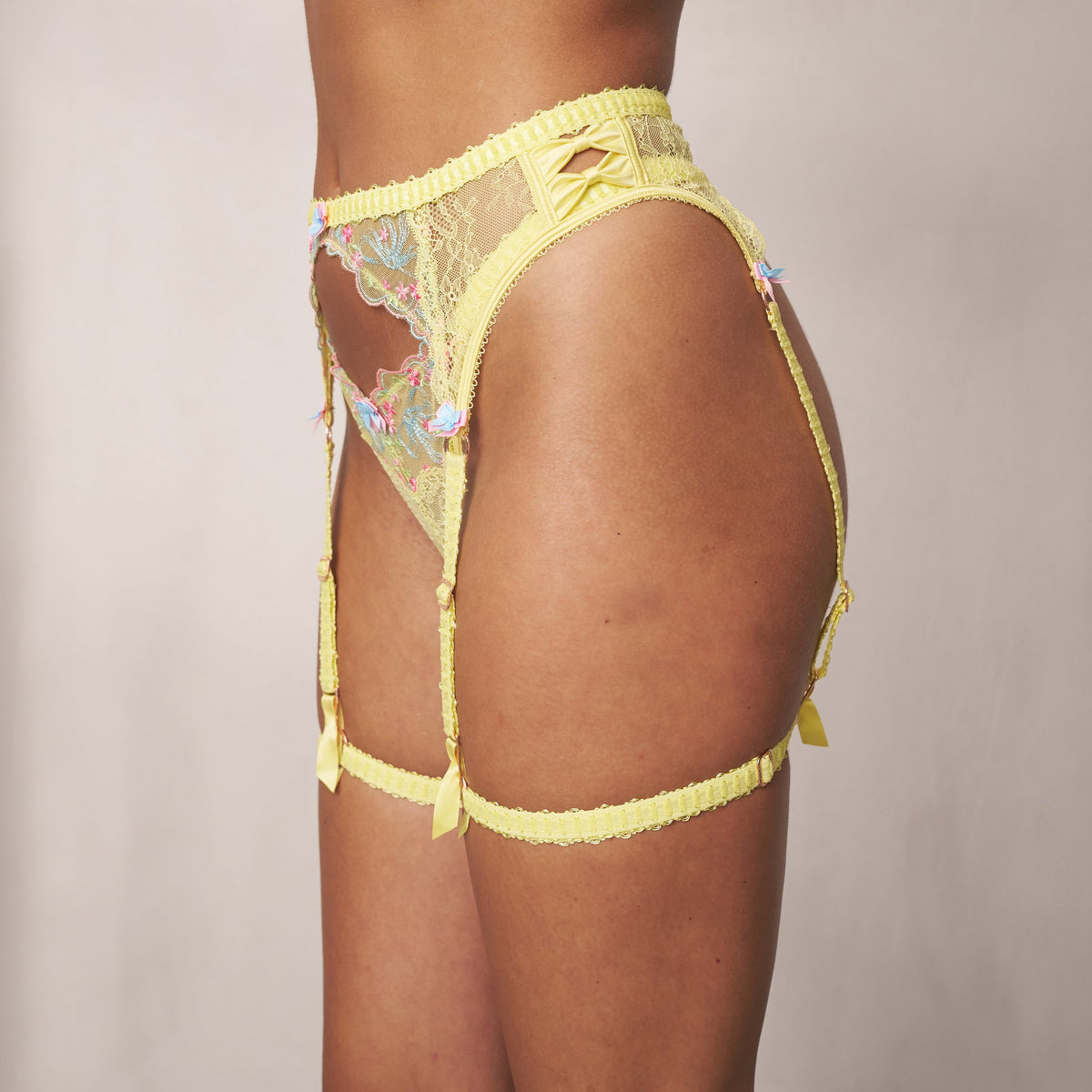 Lounge Ilianna Intimates Thong & Suspender Belt - Yellow