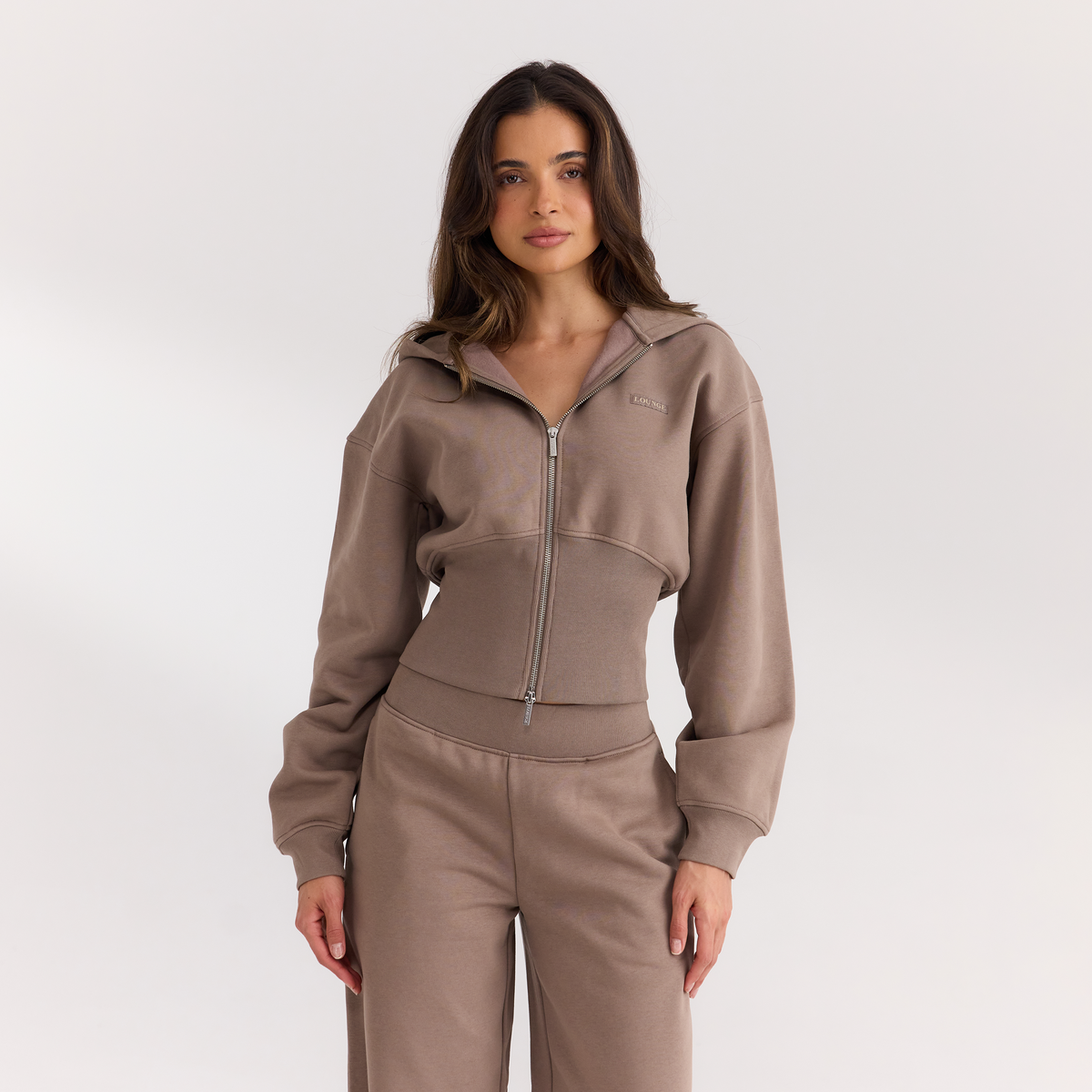 Lounge Fitted-Waist Zip-Up Hoodie - Mushroom