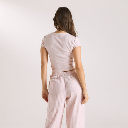 Lounge Pointelle Pajama Top - Pink Floral