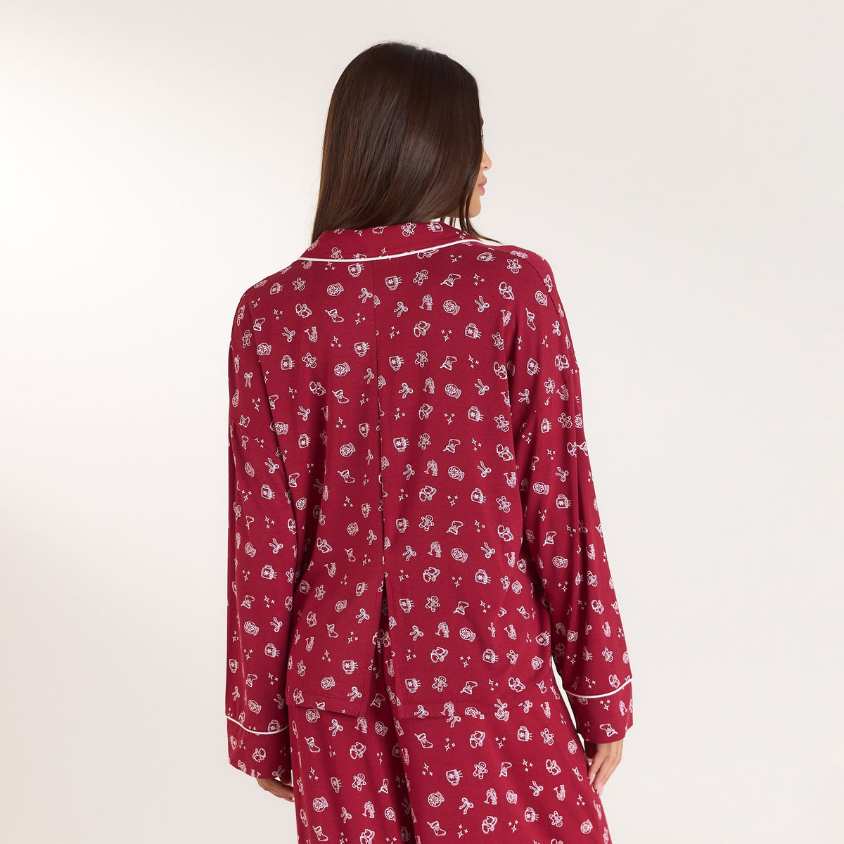 Lounge Christmas Cottage Modal Pajama Shirt - Red Print