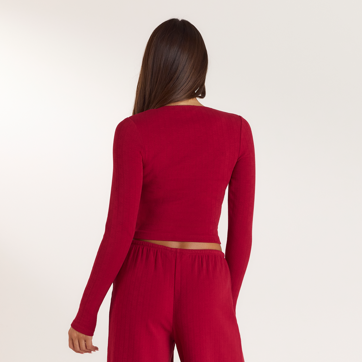 Lounge Christmas Cottage Pointelle Pajama Top - Red