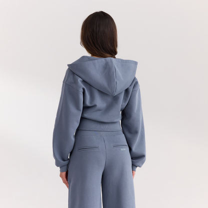 Lounge Fitted-Waist Zip-Up Hoodie - Slate Blue