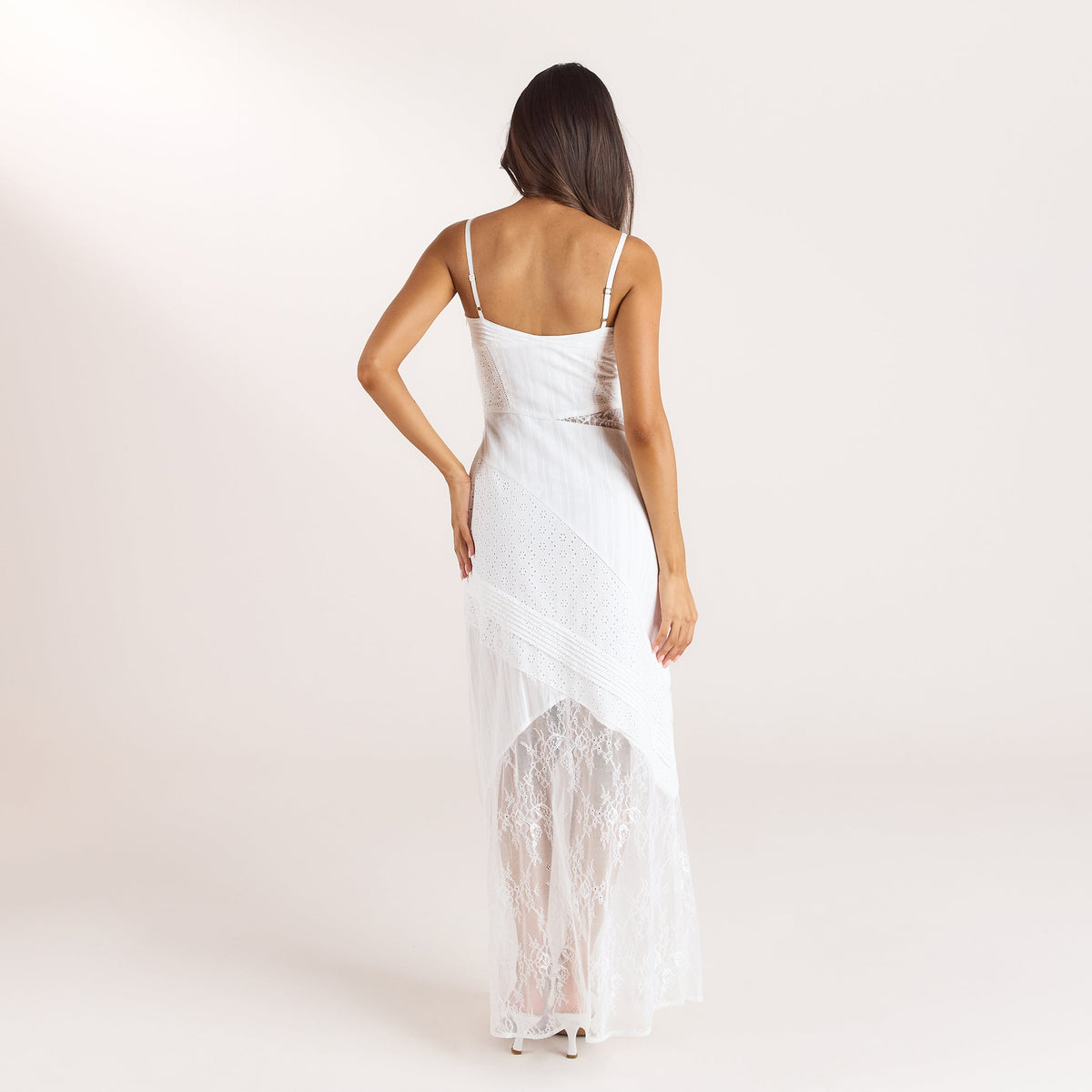 Lounge Broderie & Lace Maxi Dress - White