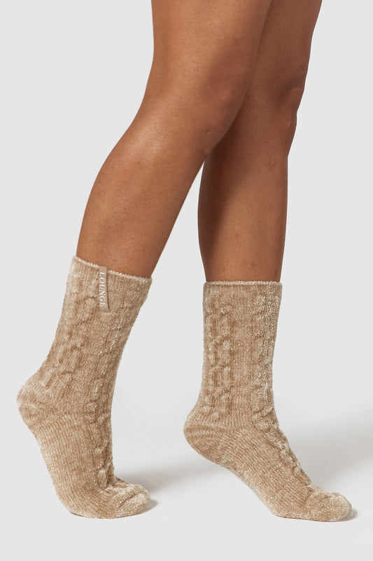 Lounge Chenille Knitted Socks - Mink
