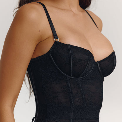 Lounge Lace Maxi Dress with Bodysuit - Black