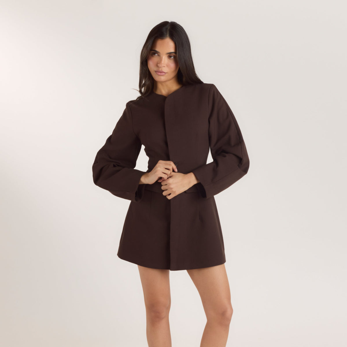 Lounge Structured Blazer Dress - Chocolate