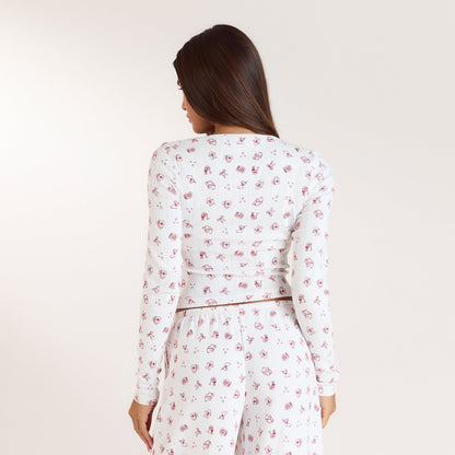 Lounge Christmas Cottage Pointelle Pajama Top - White Print
