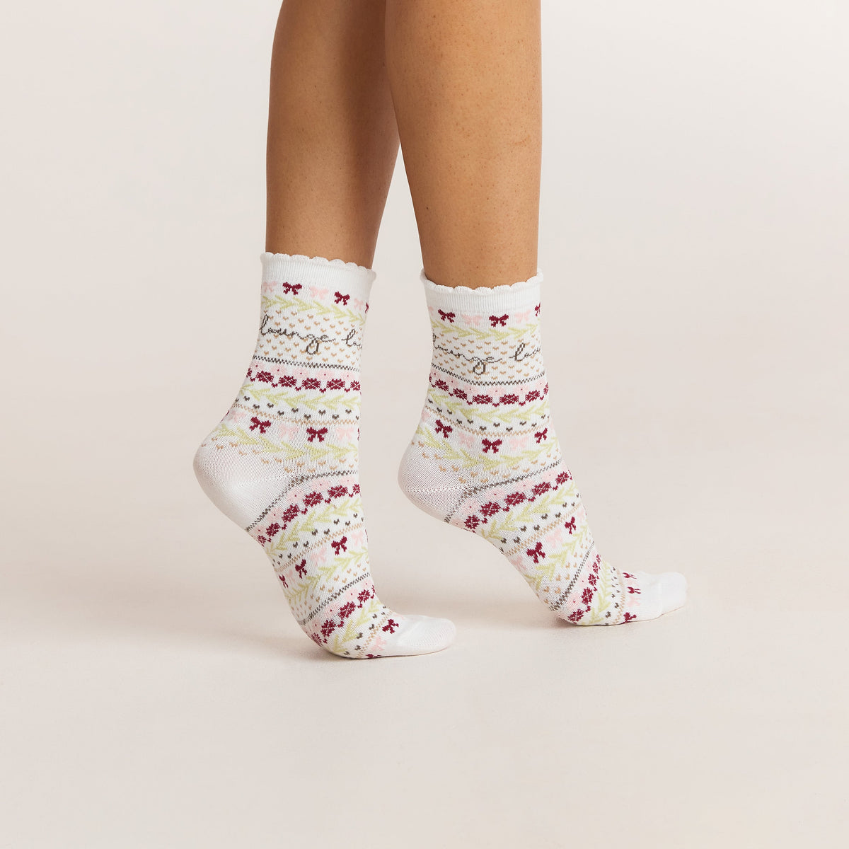 Lounge Fairisle Socks - Cream Print