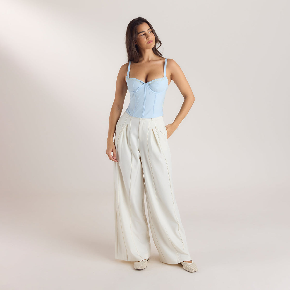 Lounge Wide-Leg Pleat Detail Pants - Off White
