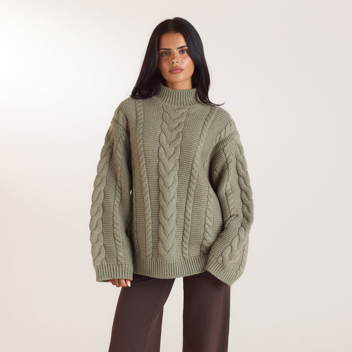 Lounge Oversized Cable-Knit Jumper - Olive