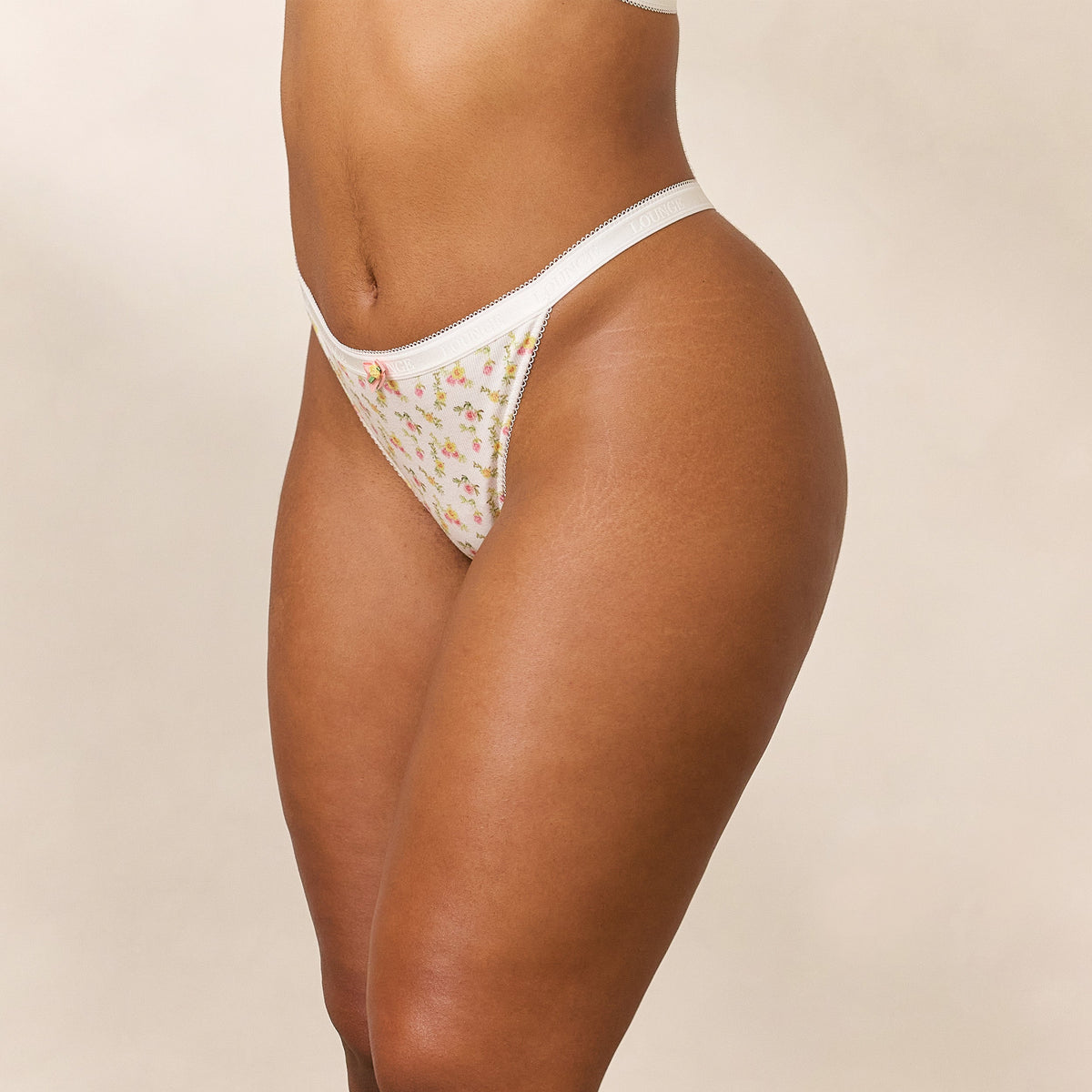 Lounge Rosebud Ribbed Thong - White Floral