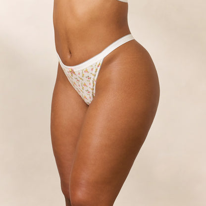 Lounge Rosebud Ribbed Thong - White Floral