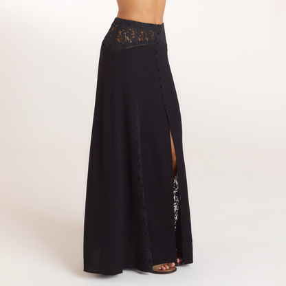 Lounge Lace Insert Maxi Skirt - Black