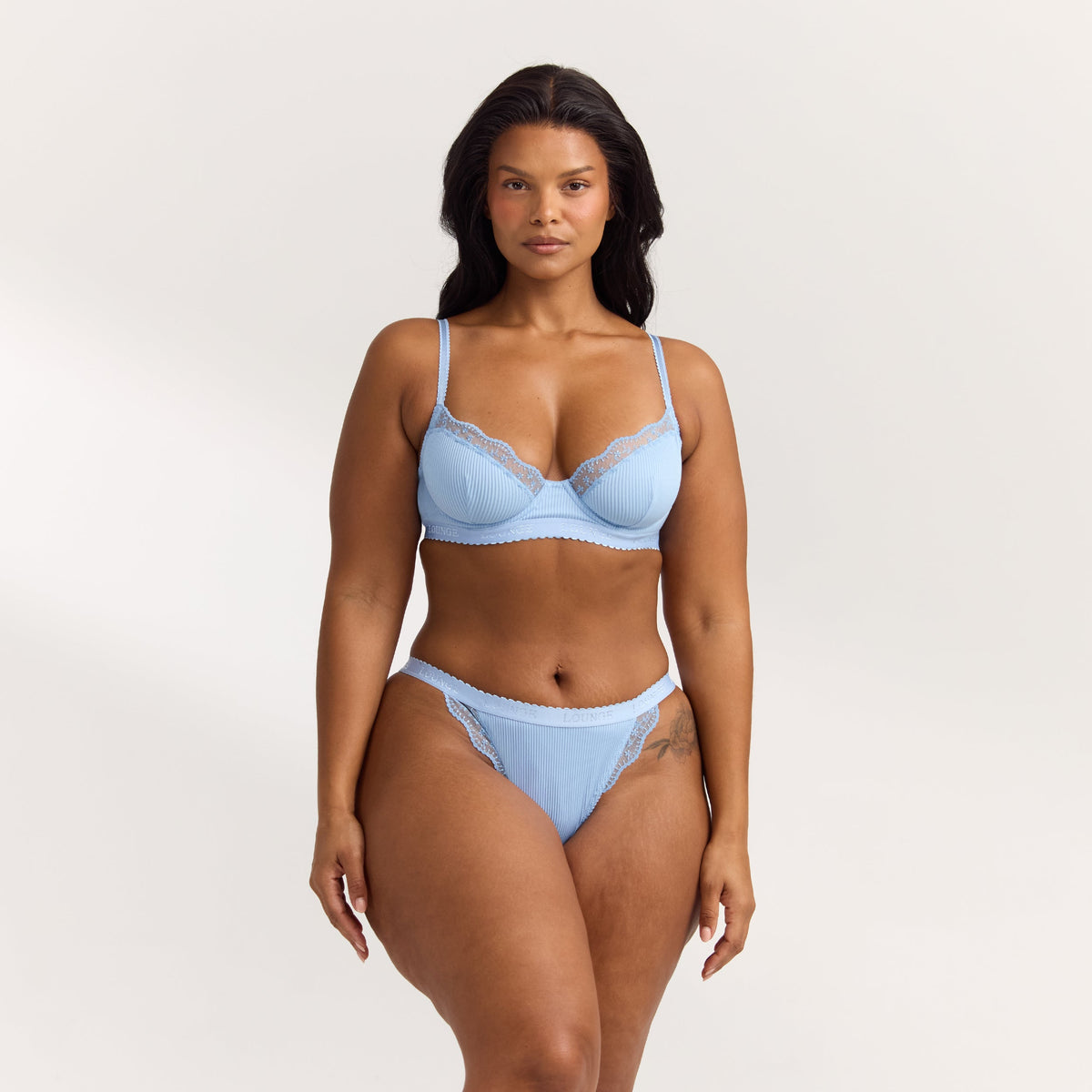 Lounge Ribbed Balcony Bra  - Blue